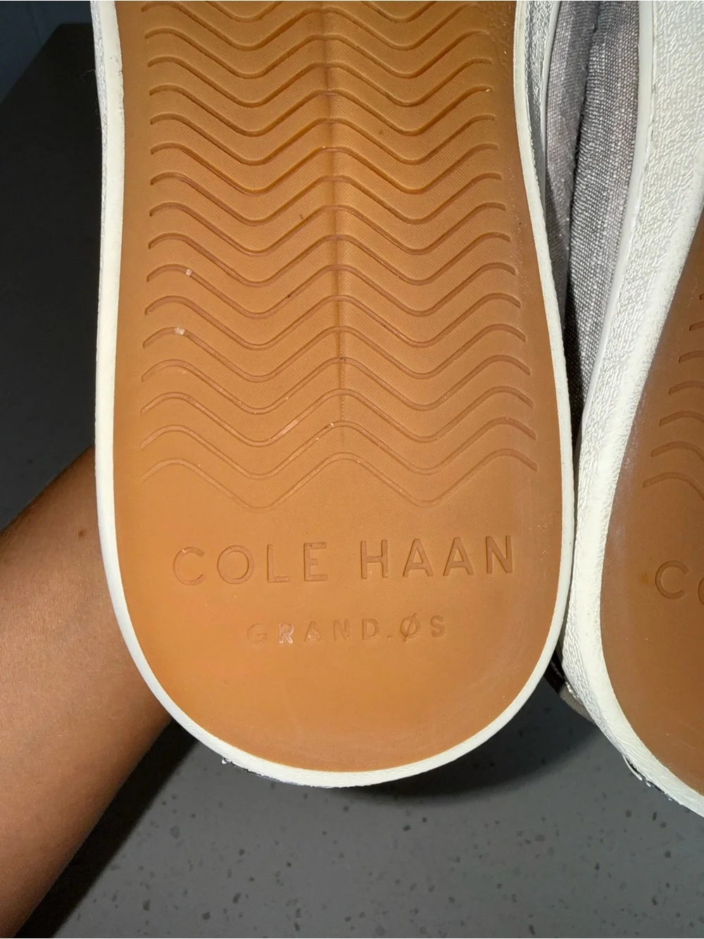 Cole Haan Gray Fabric Slip-On Loafers with Brown Trim